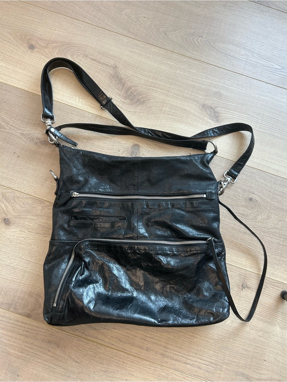 HOBO Black Leather Crossbody with Multiple Zip Pockets